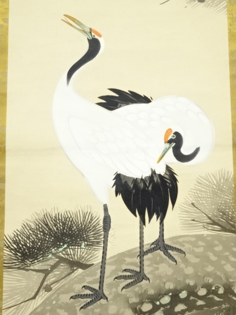 道具 ] - 道具 華渓筆 松上双鶴 肉筆絹本掛軸（保護箱） | ネット